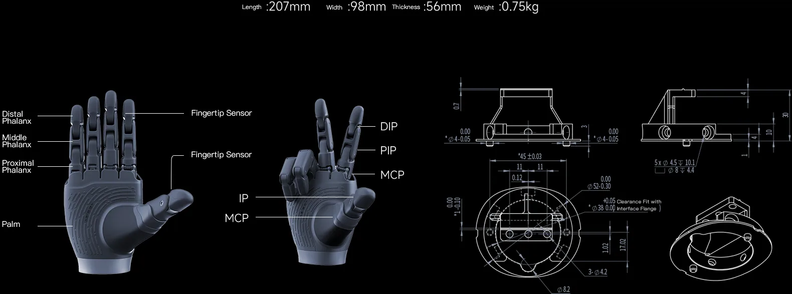 Technical diagram 1 of 1 for the AGIBOT OmniHand Pro 2025 (right), published by the manufacturer