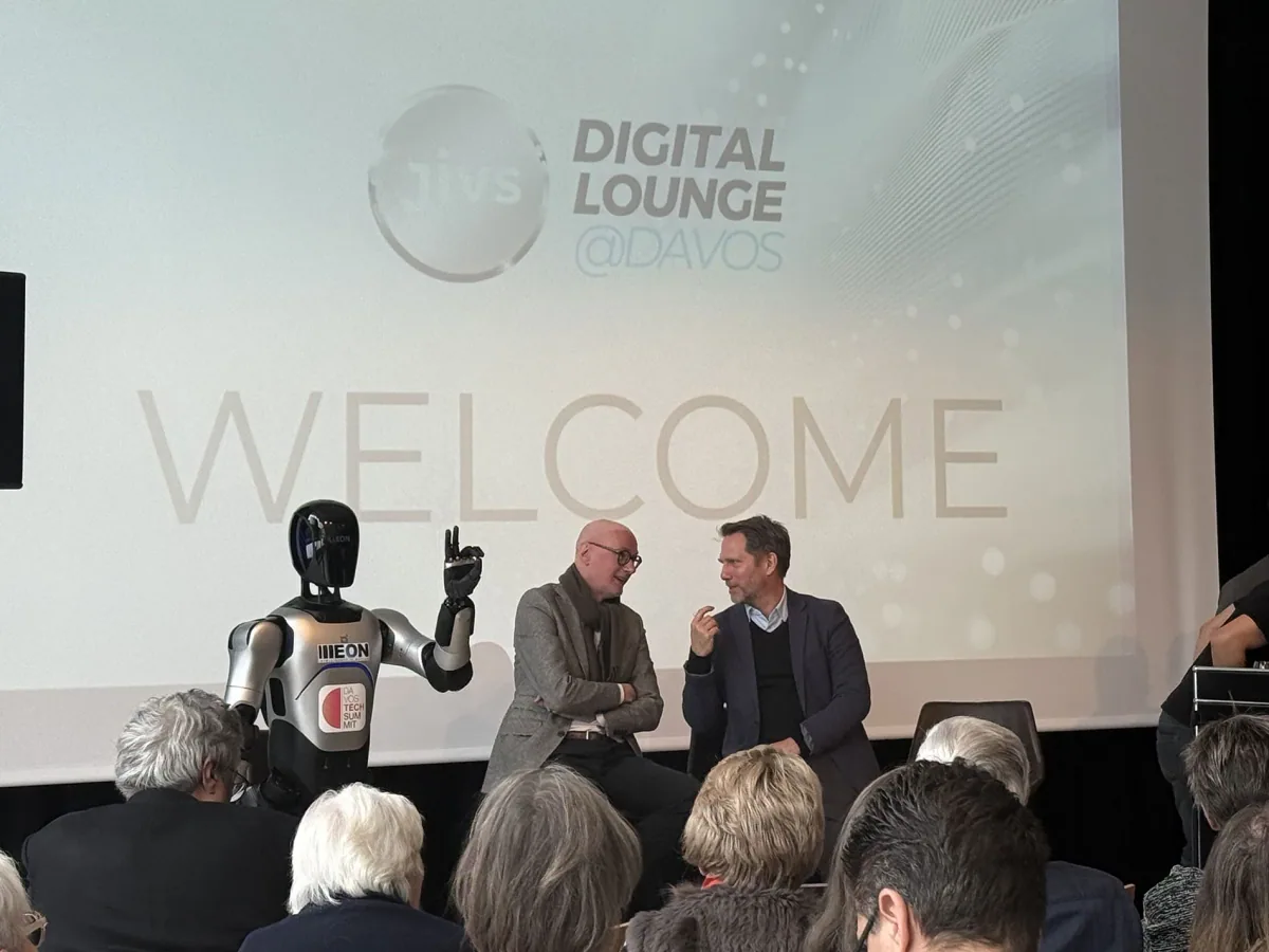 A humanoid robot on the street in Davos during the World Economic Forum
