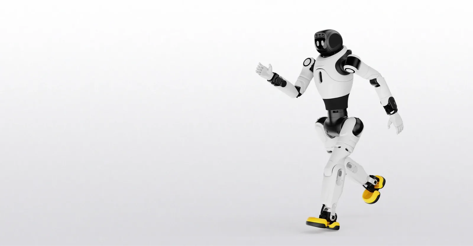 The AGIBOT X2 humanoid robot in motion on a plain studio background